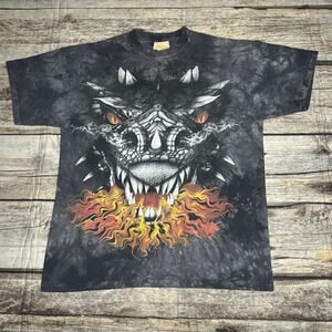 Vintage Y2K The Mountain T-Shirt Tie Dye Fire Breathing Dragon 2004 Mens Large